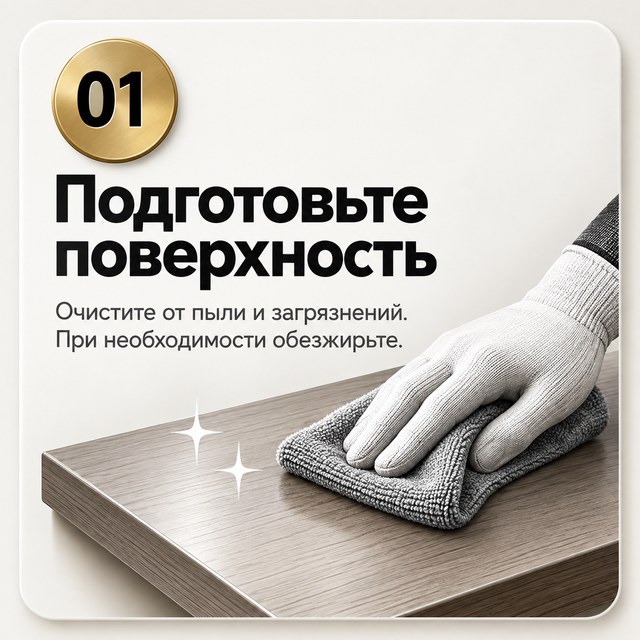 Шаг 1. Подготовьте поверхность — очистите от пыли и загрязнений, при необходимости обезжирьте
