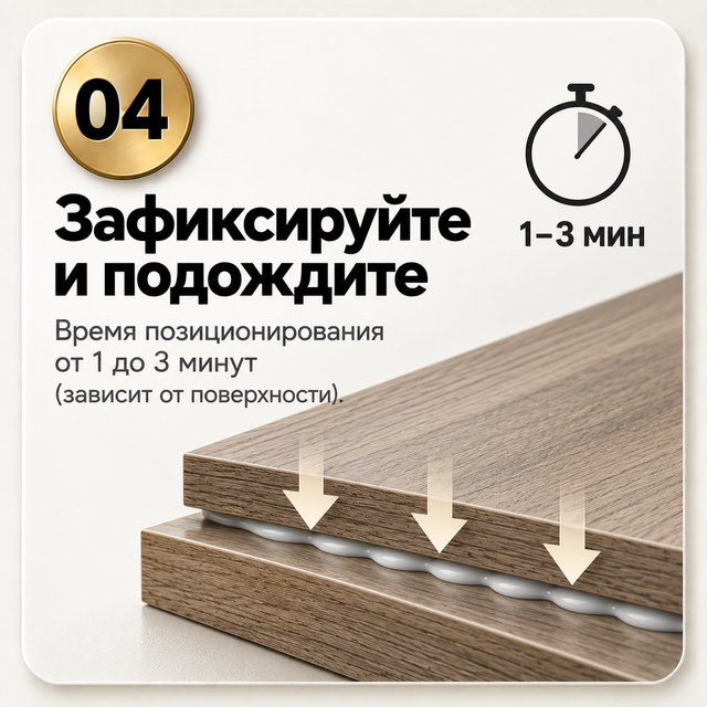 Шаг 4. Зафиксируйте и подождите 1–3 минуты в зависимости от поверхности